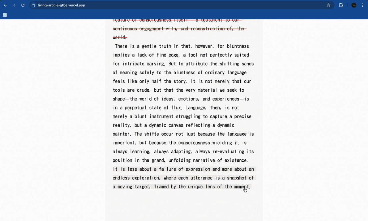 The article rejecting an incoherent edit and snapping the sentence back into place